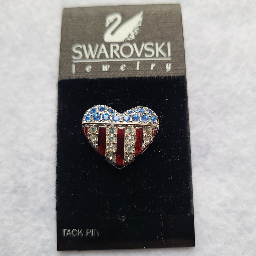 Retired Swarovski Brave Heart American Flag Crystal Tack Pin 1511277 USA